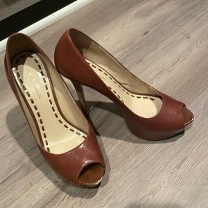 6 inch brown peep toe heels
